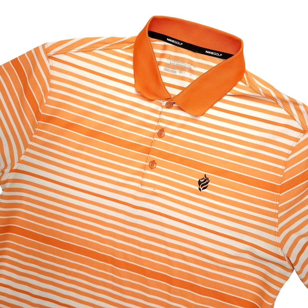 Nike Golf Polo Shirt Mens Large‎ Orange Stripe Dri-FIT Tour Performance Golf
